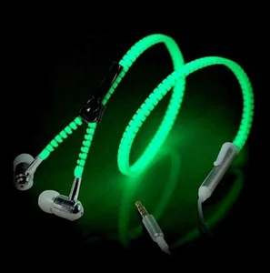 Glowing Metal Zipper Earphones Microphone