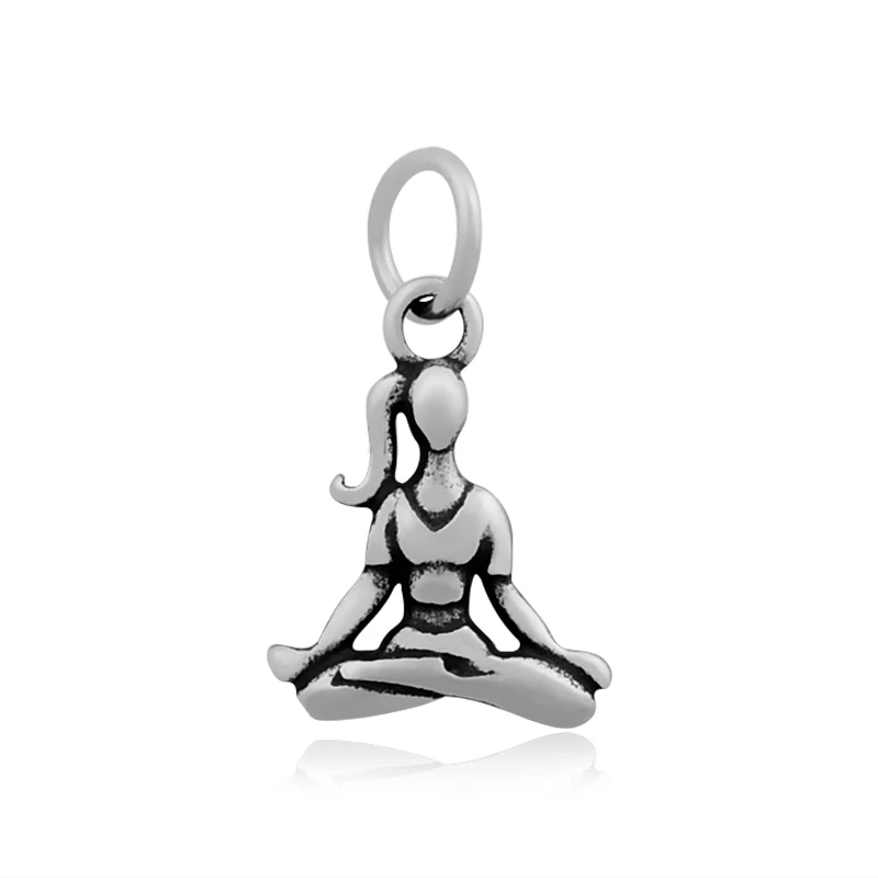 

14*30mm Stainless Steel Yoga Woman Charm Pendant Match Adjustable Bangle Bracelet 2016 Best Jump Ring Charm Wholesale, Silver