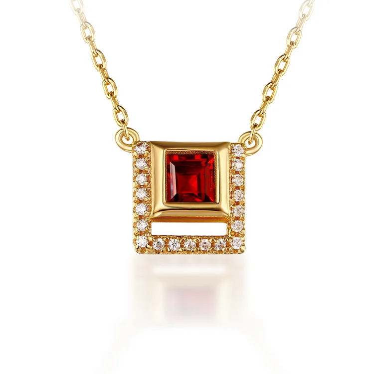 Square Bijoux Costume Necklace Natural Garnet Gold Plated Women Accessories