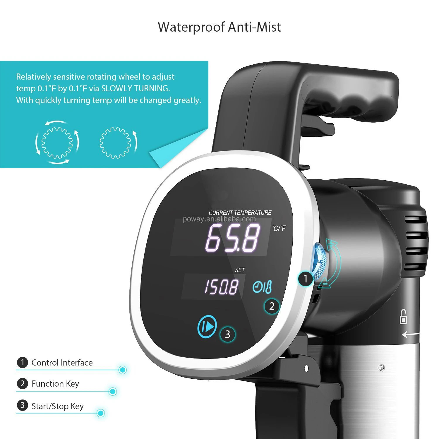 
Poway Professional Sous Vide Machine Accurate Temperature Adjust Digital Slow Cooker for Home and Restaurant High Quality 850W 