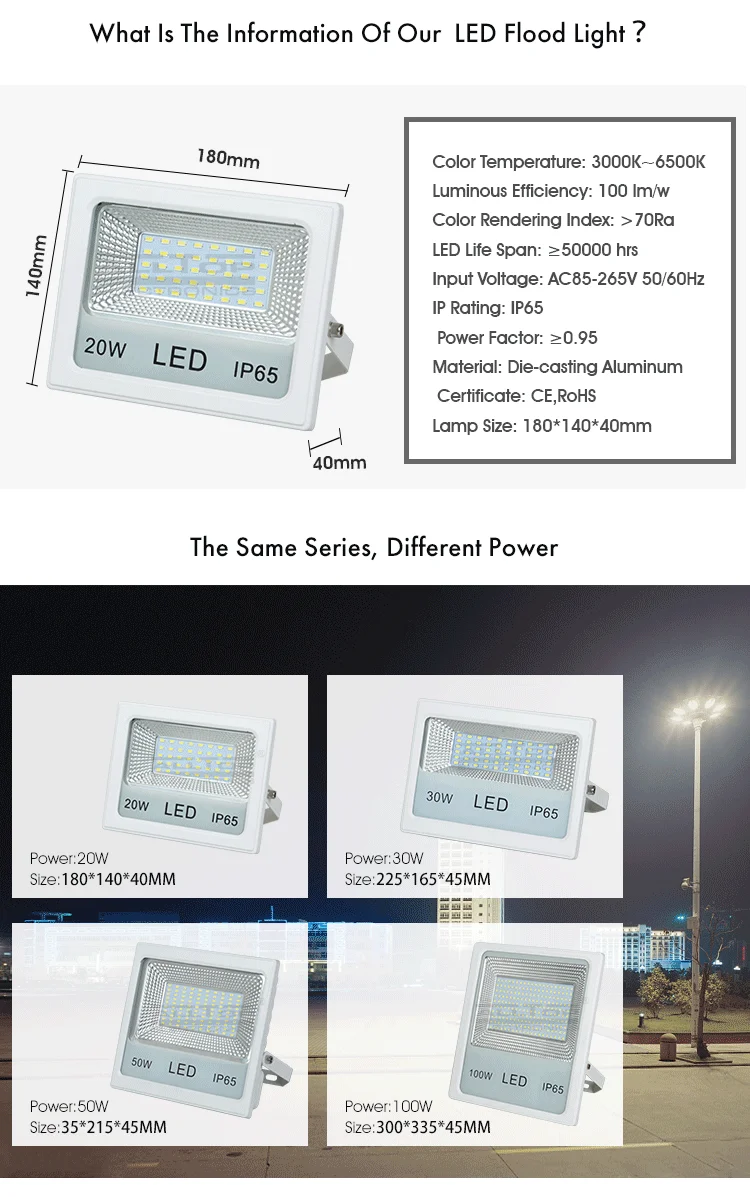 High Lumen IP65 Outdoor 100W 200W 300W 400W 500W LED Flood Light