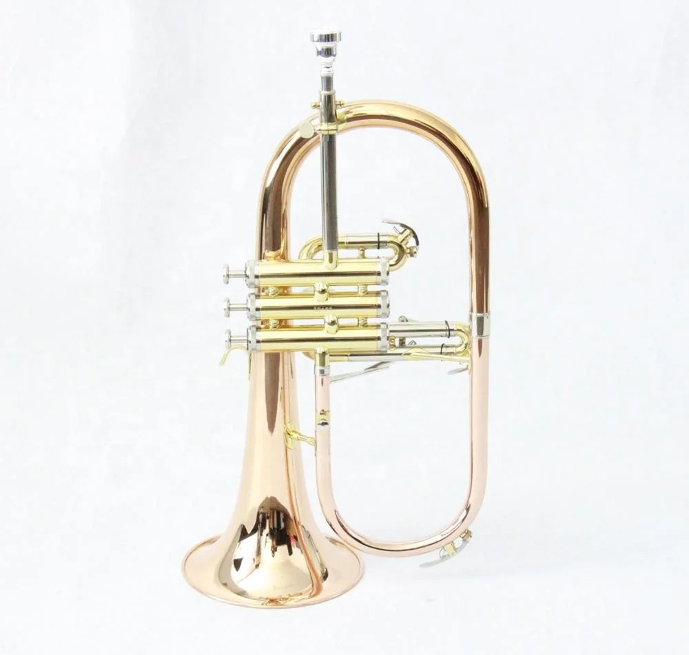 
Professional Bb Roes Brass Body crupronickel Side Gold Lacquered Flugel Horn 