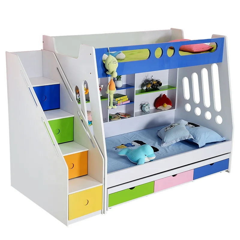 Beste prijs duurzaam twee doulbe3 3 Tier Kids Bed Triple loft bed mdf houten slaapkamer meubels set voor kinderen kids stapelbed