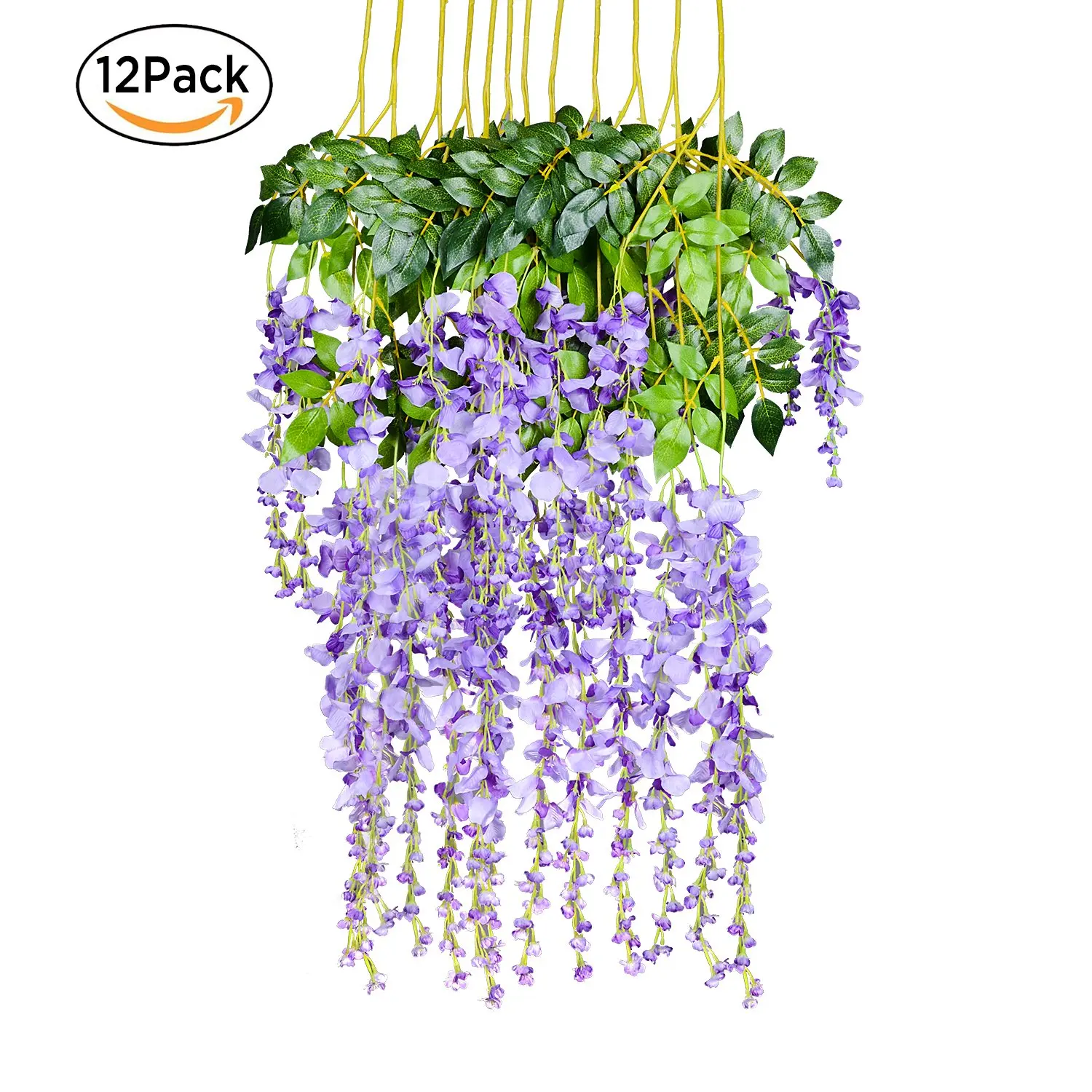 12Pack 3.6 Feet//Piece Artificial Flowers Silk Wisteria Vine Ratta Silk Hanging Flower For Home Hotel Wedding Party Garden Craft Art Decor