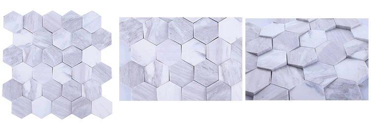 Factory Decorative Polished Marble Tiles Inkjet Grey Wood Wall Tile Hexagon Mosaic