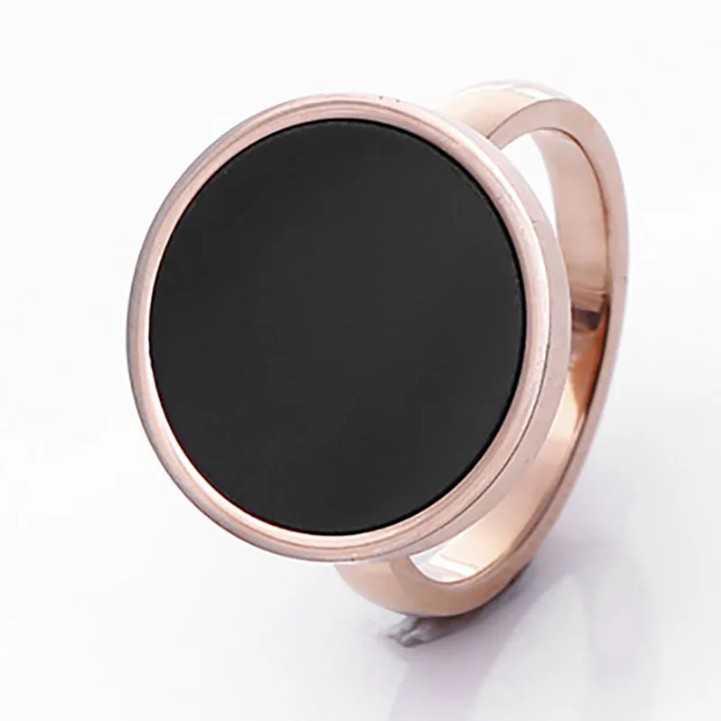 New Design Brand Ring For Women Stainless Steel Black Enamel Rose Gold Color Beauty Anillos Female Rings