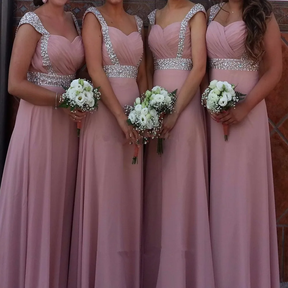 

Beaded Spaghetti Straps Long Bridesmaid Dresses 2021 Dusty Pink Maid Of Honor Dresses Bridesmaid Gowns