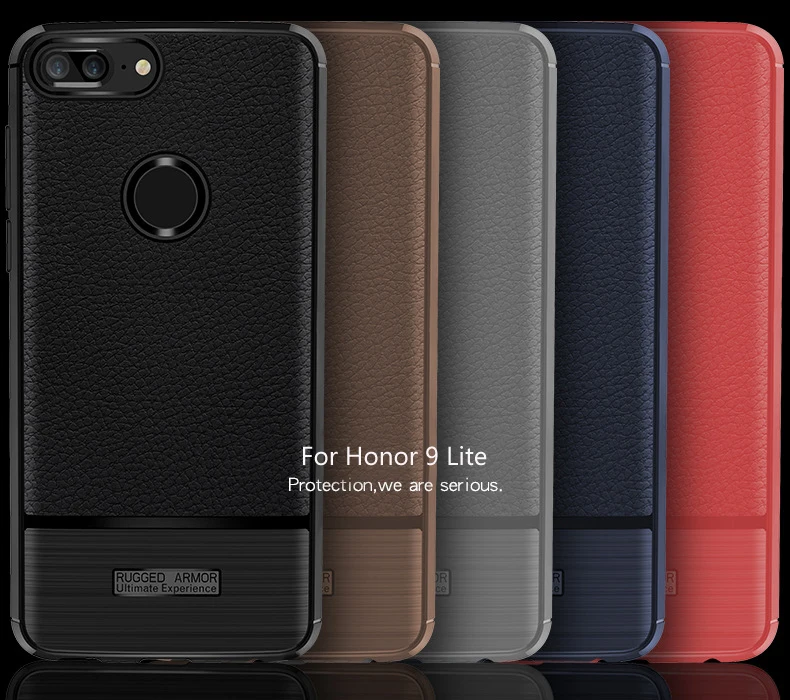

Litchi Pattern PU Leather Cover Soft TPU Back Cover Case for honor 9 lite, Black brown blue red gray
