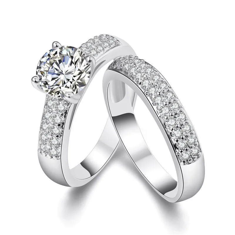 Platinum Plated Shinning Fashion Crystal Bridal Ring Set