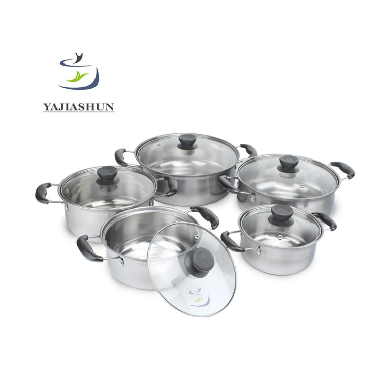 

10pcs Cooking Pots Stainless Steel Pots And Pans Cookware Set With Glass Lid Bakelite Double Handles