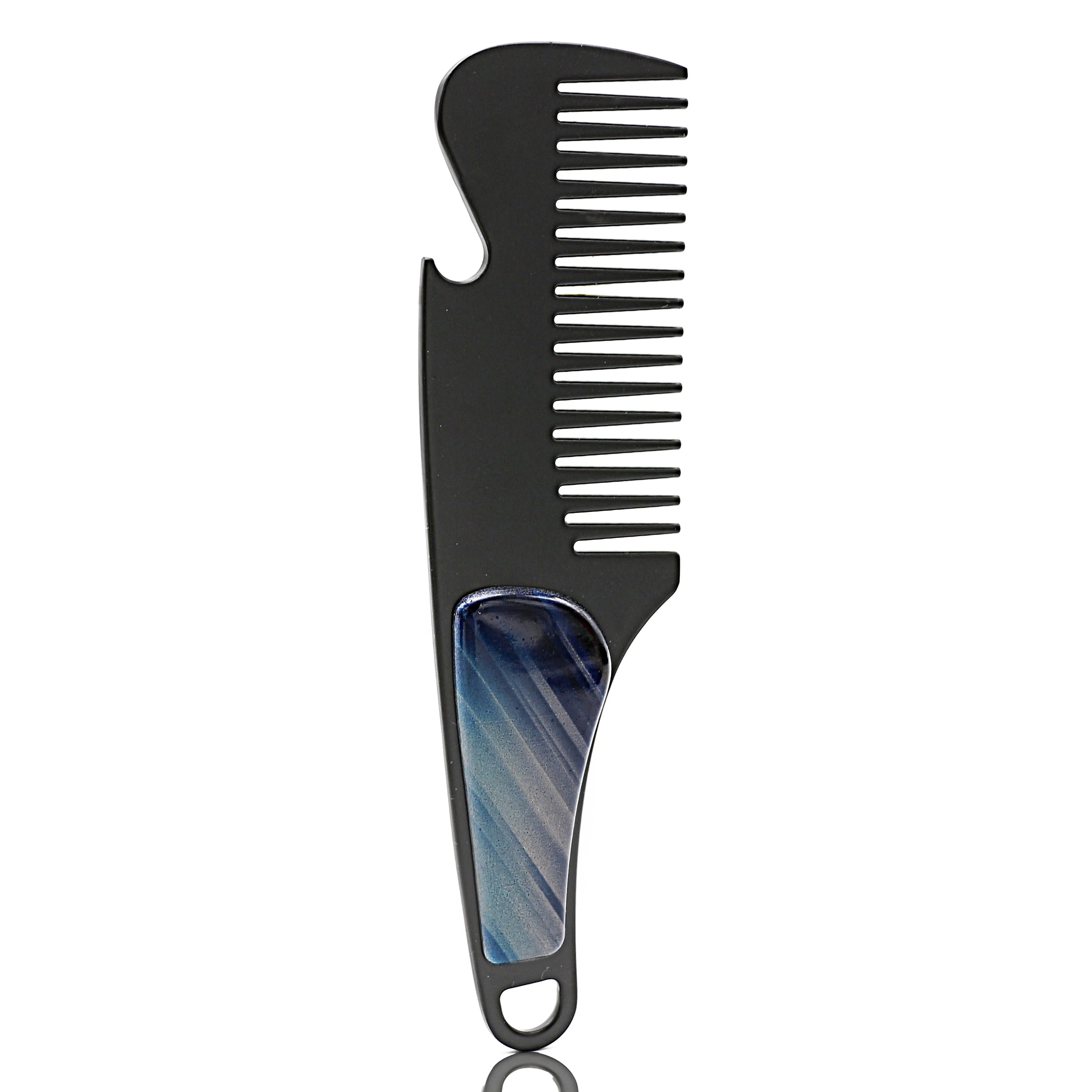 

Steel Wide Tooth Beard Care Comb Small Metal Pocket Mens Moustache Comb, Black, silver