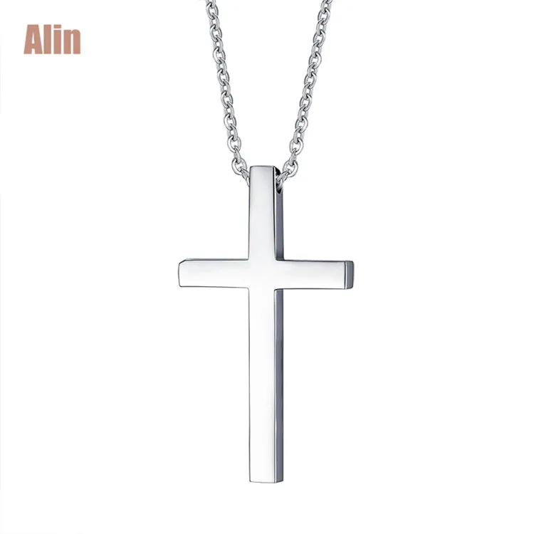 

Fashion jesus cross pendant simple wholesale jewelry silver men women cross necklace