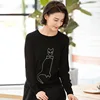 New Style Round Neck Long Sleeve Cat Embroidered Knit Pullover Sweater For Women