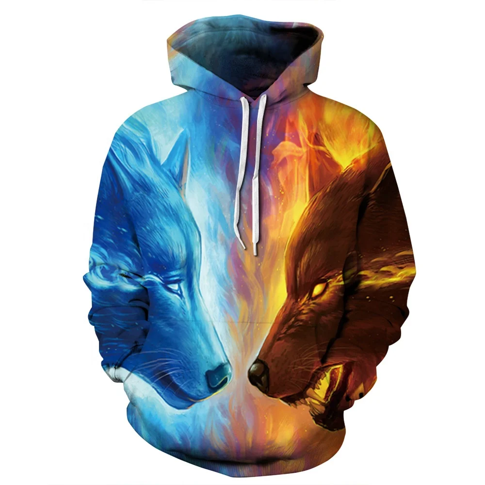 

Wholesale hot sale wolf mens 3d digital printed anime hoodies
