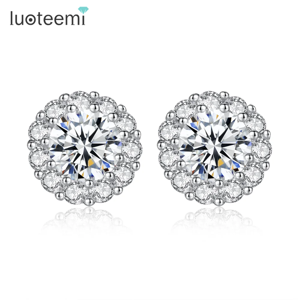 LUOTEEMI Wholesale Women Charm Brincos Luxury Bridal Wedding Jewelry Fashion Pure Real 925 Sterling Silver Stud Earrings