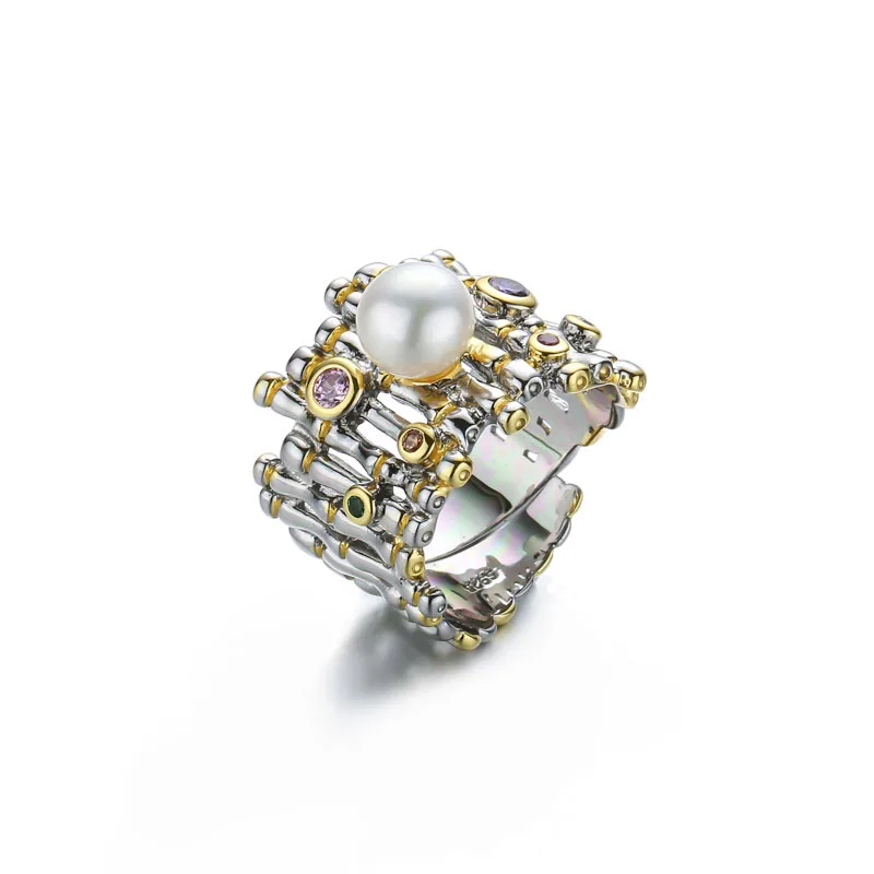 

New S925 Sterling Silver Opening Design Vintage Baroque Pearl Rings For Women