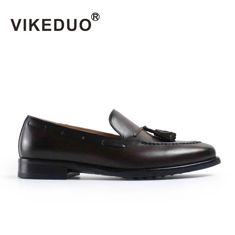 

VIKEDUO Hand Made Fashion Dark Brown Men's Business Loafer Guangzhou Loafers Men Shoes Genuine Leather Casual Italian