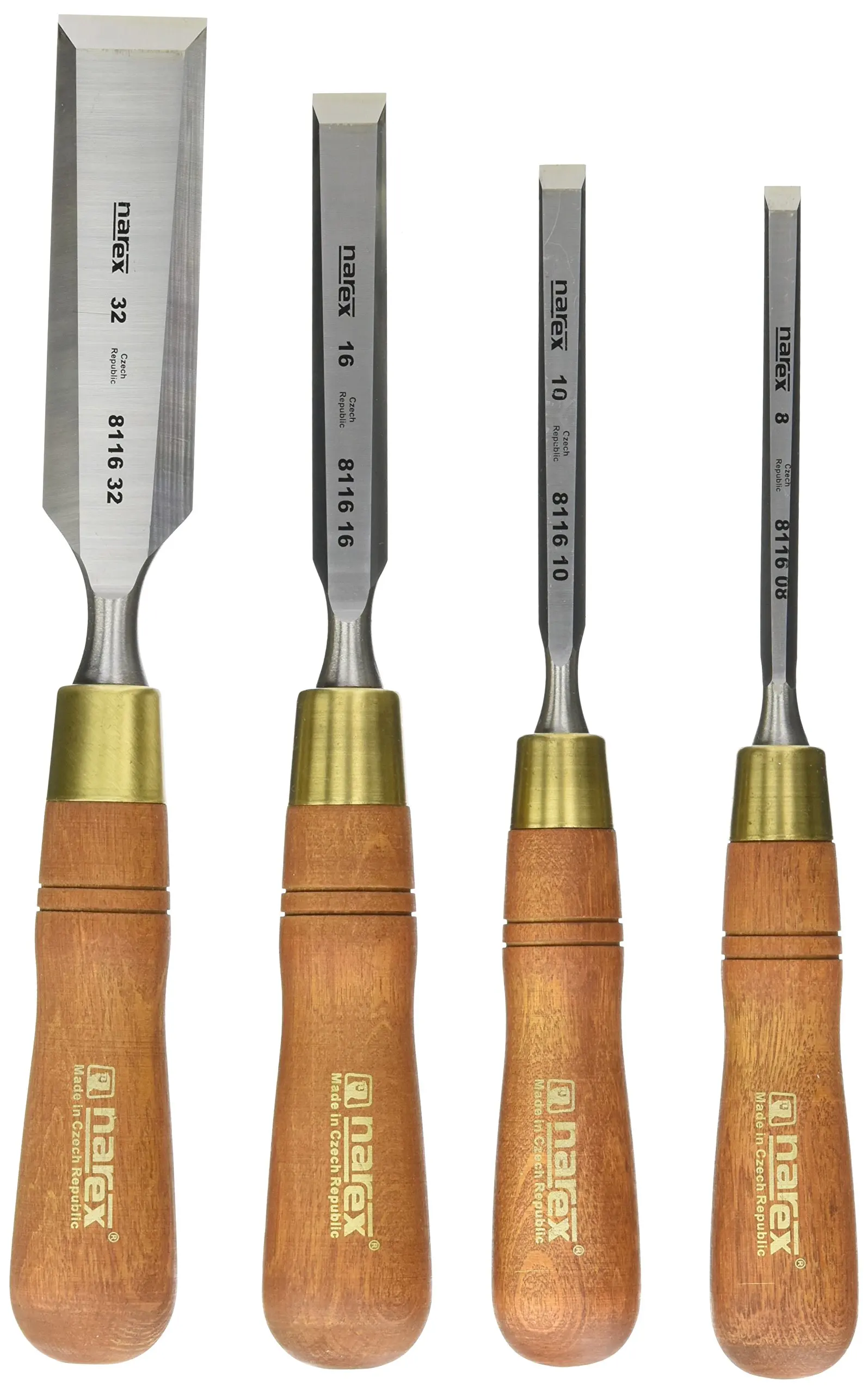 Narex Czech Steel Premium 4 pc set 8 mm (5/16"), 10 mm (3/8"), 16 mm (5/8") , 32 mm (1 1/4") mm Chisels w/ Hornbeam Handles 863202