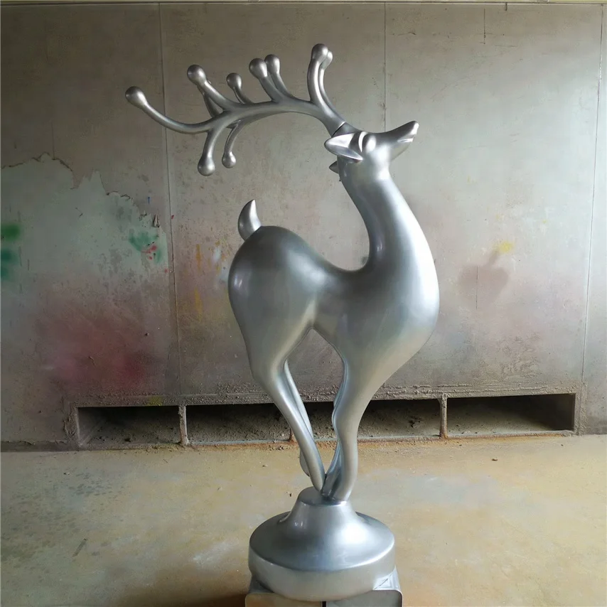 Christmas Reindeer Decoration Fiberglass Silver Sculpture Reindeer