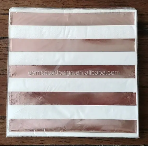 

Striped Dots Dinner Dessert Plates Wedding Birthday Rose Gold Foil napkin, Pantone;cmyk