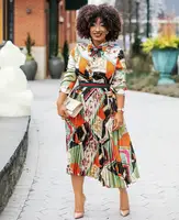 

African Woman Crystal Bow Dress Pleated Long Dresses In Floral Print