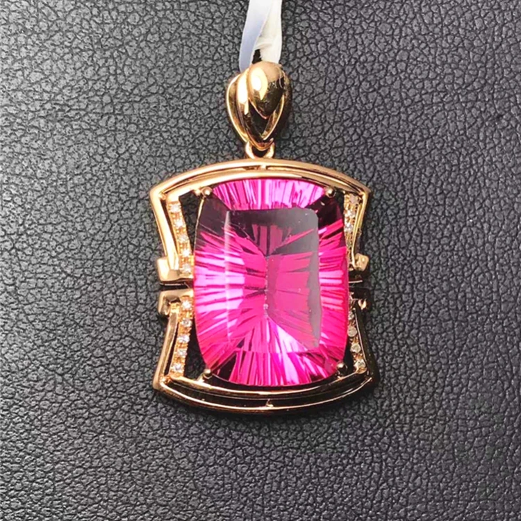

global drop shipping gemstone jewelry supplier 18k gold South Africa diamond 11.23ct natural pink topaz pendant for women