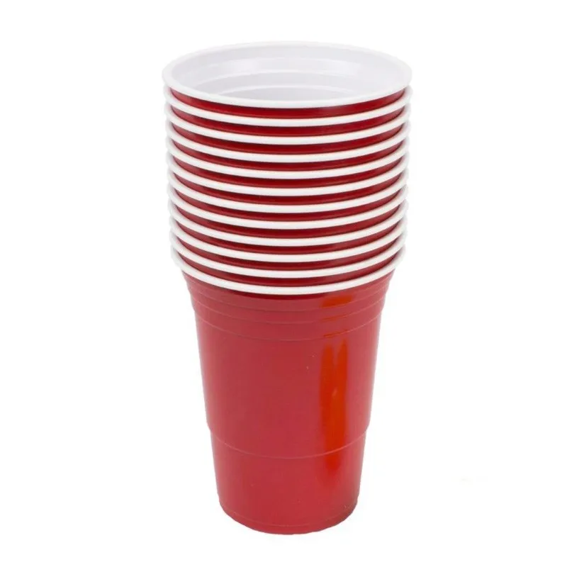 Recycling Red Party Cup Plastic Cold Drinks,Beer Pong 16 Oz Drinking Cups,Washable Perfect