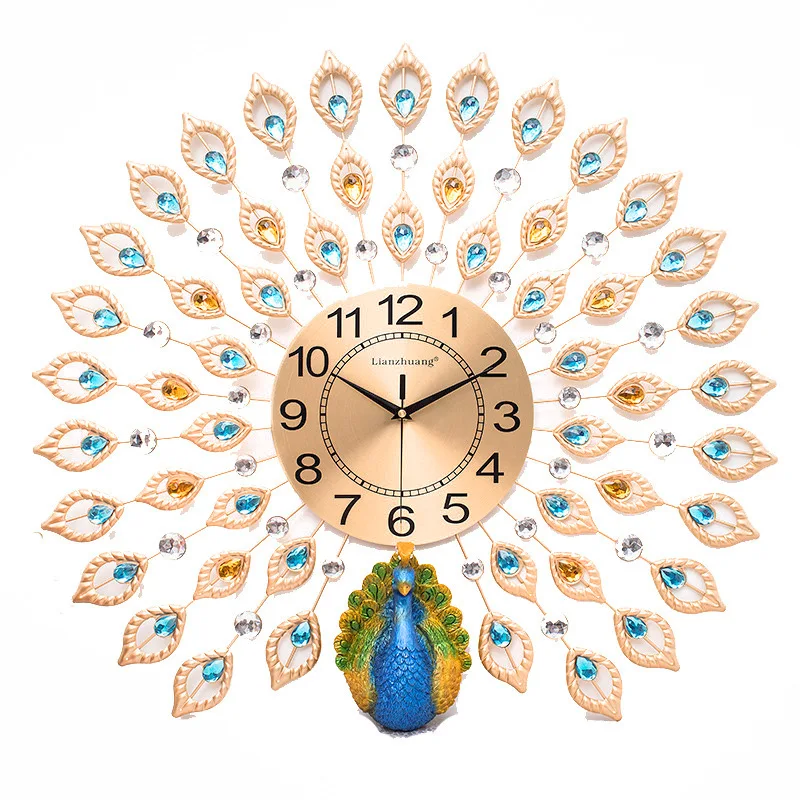 

Peacock hanging wall clock Chinese living room decoration quiet simple art creative clock, Customized color