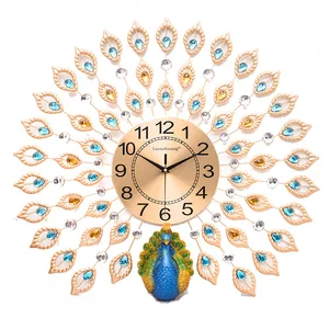 Peacock hanging wall clock Chinese living room decoration quiet simple art creative clock