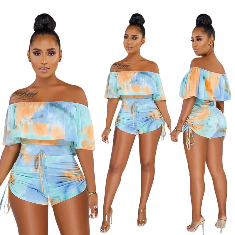 

90626-MX9 summer new arrival off the shoulder ruffles girls short jumpsuit