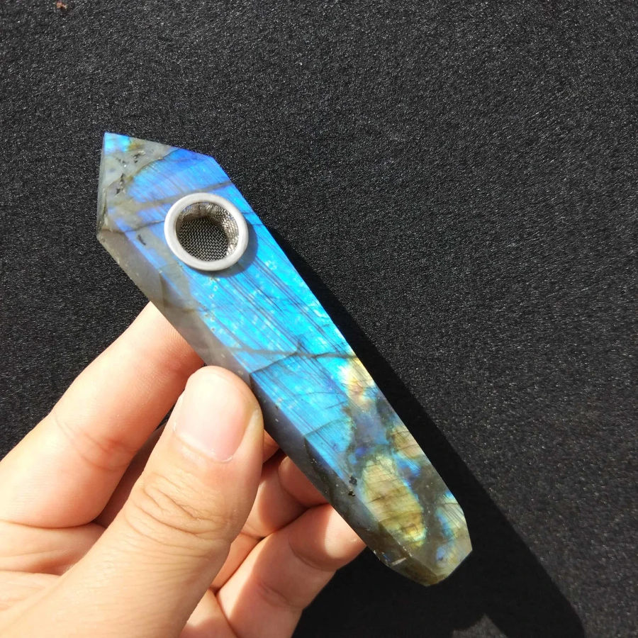 

Wholesale Top Quality Hand Carved Labradorite stone Crystal Smoking Hand Pipes, Colorfully