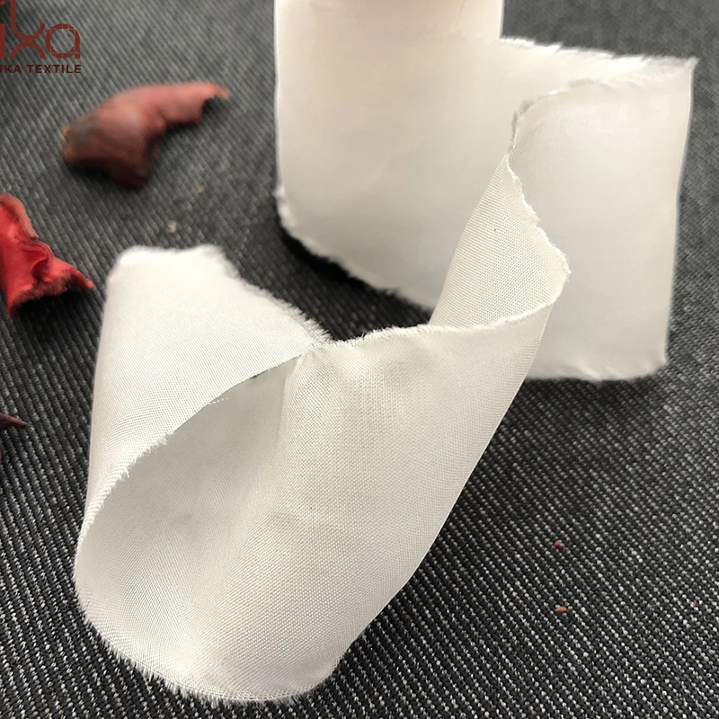 

Hot Sale Rough Edge IN STOCK Factory Direct Habotai Silk Ribbon 100% Silk, Customized color