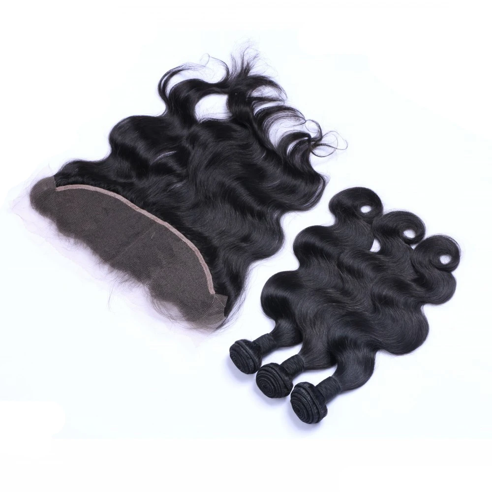 

Mongolian Body Wave Human Hair Bundles with 13x4 Ear to Ear Lace Frontal Closure