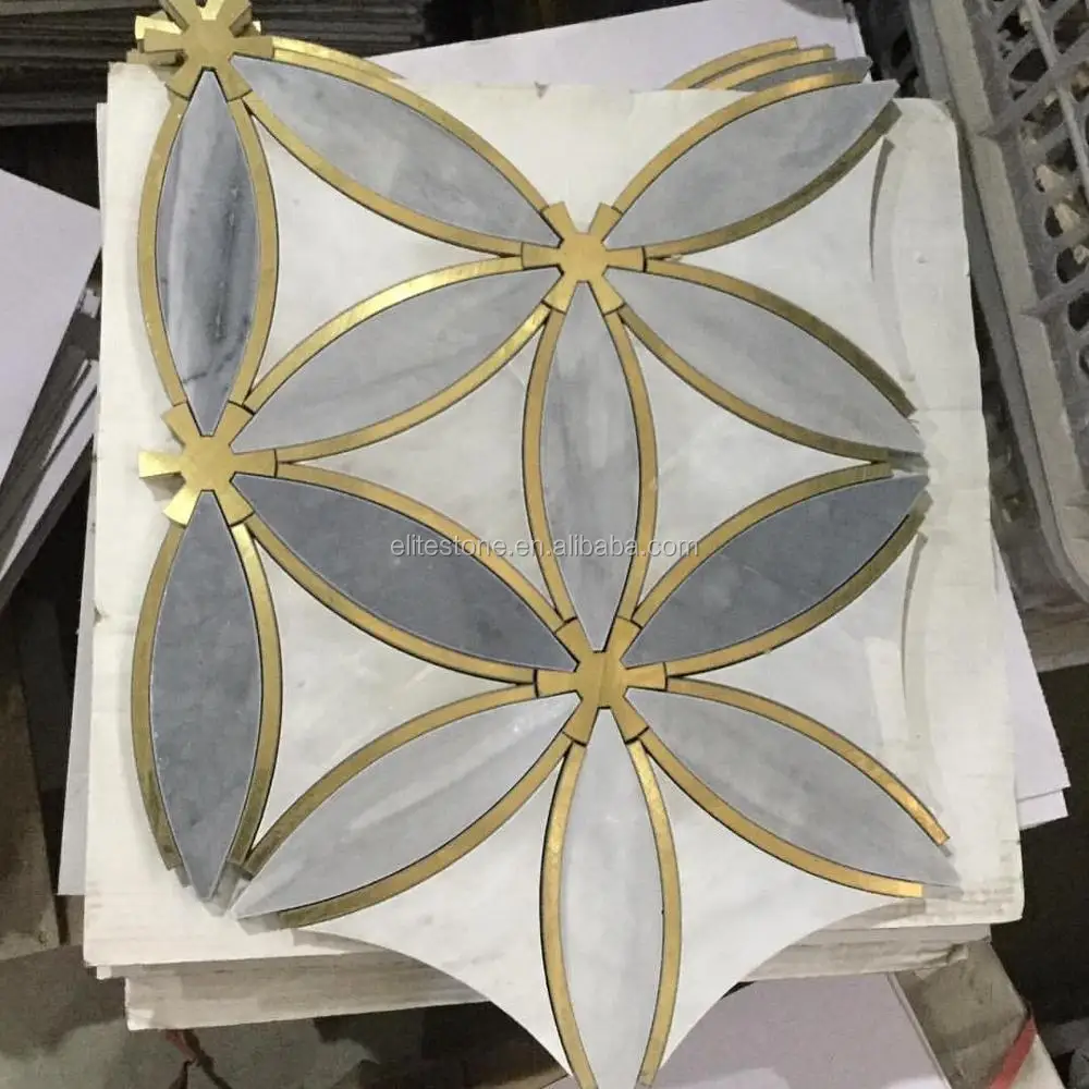 Waterjet Mosaic Tile Marble With Brass Inlay Luxury Tile Buy Brass