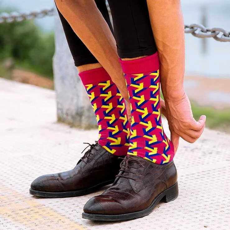 Happy Socks Stripes Dots Argyle Colorful Crew Socks ,Men's Combed Cotton Socks, Multi-Color Unsise Tube Dress Socks