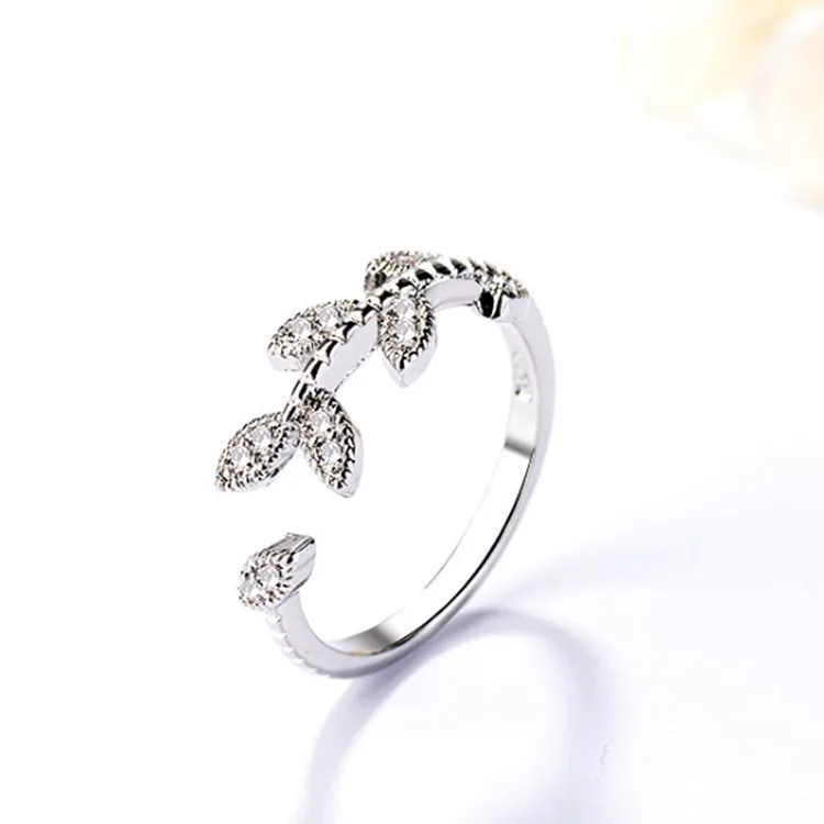

Fashion jewelry S925 silver diamond leaf ring for girls