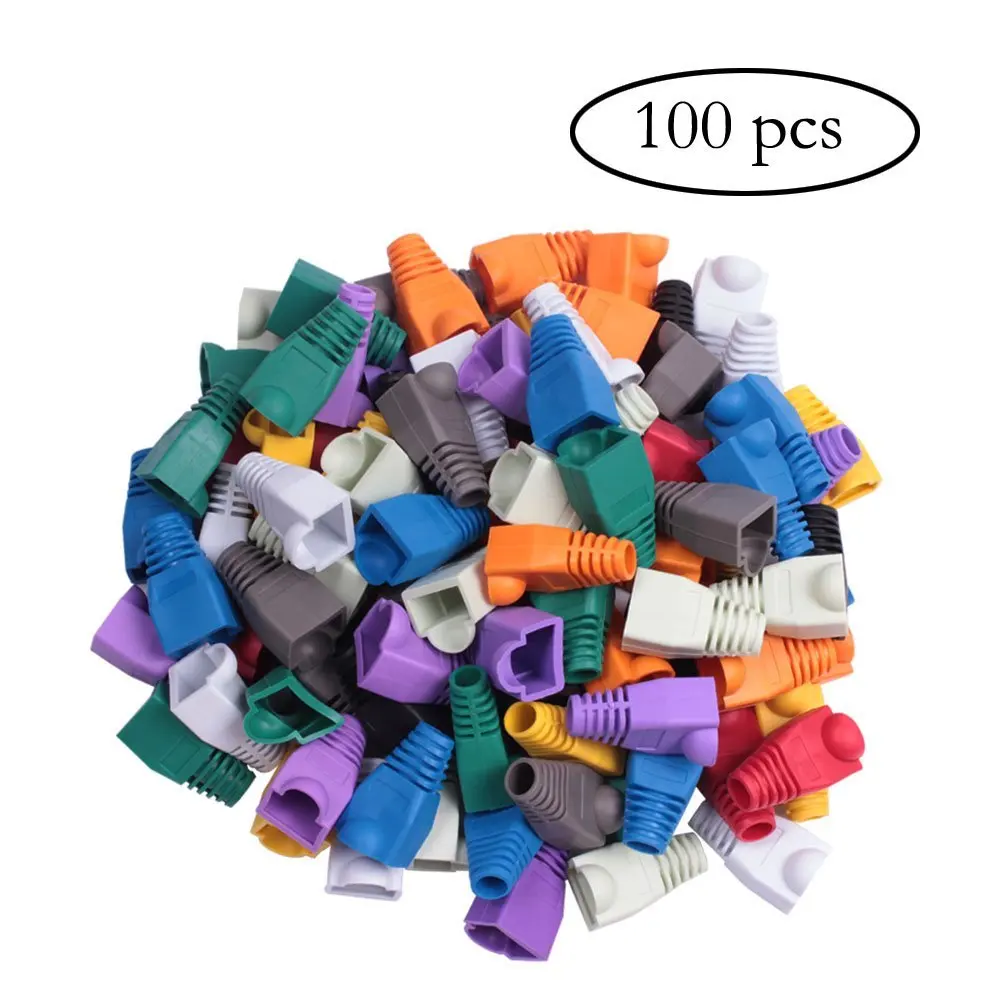 Teenitor 100-Pack Mixed Color CAT5E CAT6 RJ45 Ethernet Network Cable Strain Relief Boots Cable Connector Plug Cover