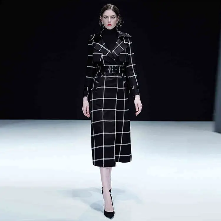 

2018 New Arrival Double Faced Cashmere Coat Plus Size Plaid Jacket, Gray