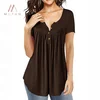 Women V Neck T-Shirts Swing Ruffle Blouses Button up Tunic Casual Loose Long/Short Sleeve