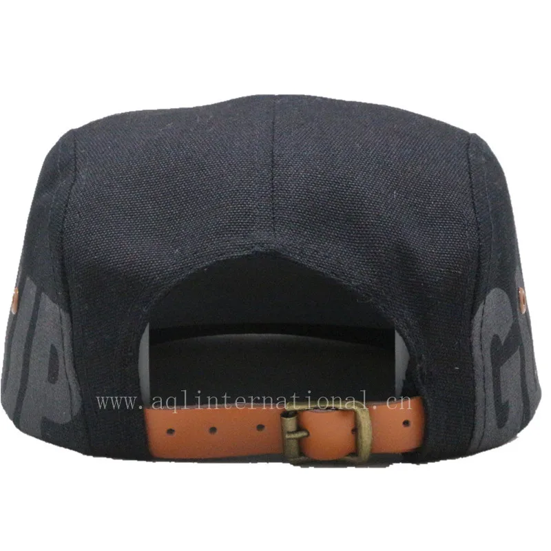 Oem Custom Suede Brim Cotton Canvas 5 Panel Camper Cap Hat Leather