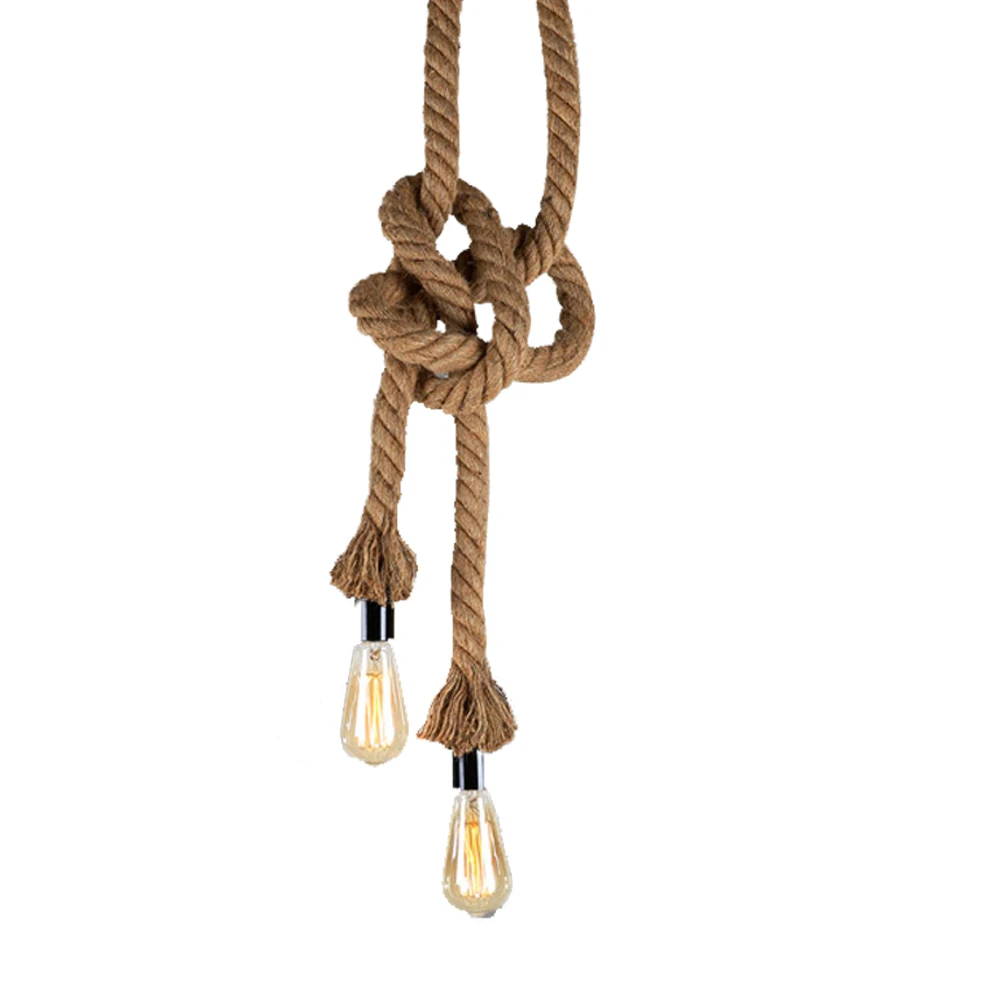1M 2 bulbs Vintage Hemp Rope Pendant Light E27 Creative Pendant Lamp For Cafe Decoration