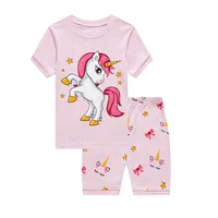 

OEM Custom Unisex kids Unicorn Print Short Sleeve With Shorts Pajamas Set Cute Sleepwear