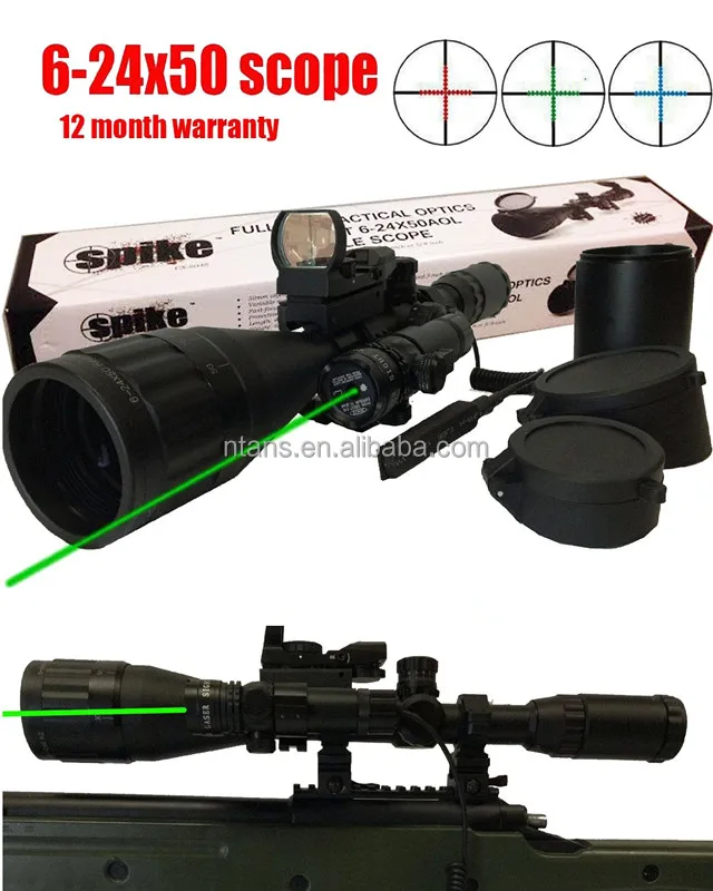 Spike 6-24x50 Red, Green and Blue Illuminated Rifle Scope Sigh, 3 in 1 Combo Riflescope