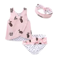 

Mudkingdom newborn baby reversible clothing three pieces girl's cross-back rabbit and dots print set