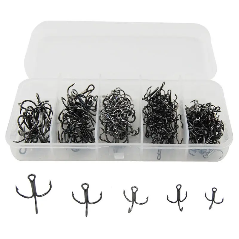 

150pcs/box treble hook Size  Round Bend Classic Extra Sharp Fishing Triple Hooks Fishing Hooks Fishing Accessories, Black