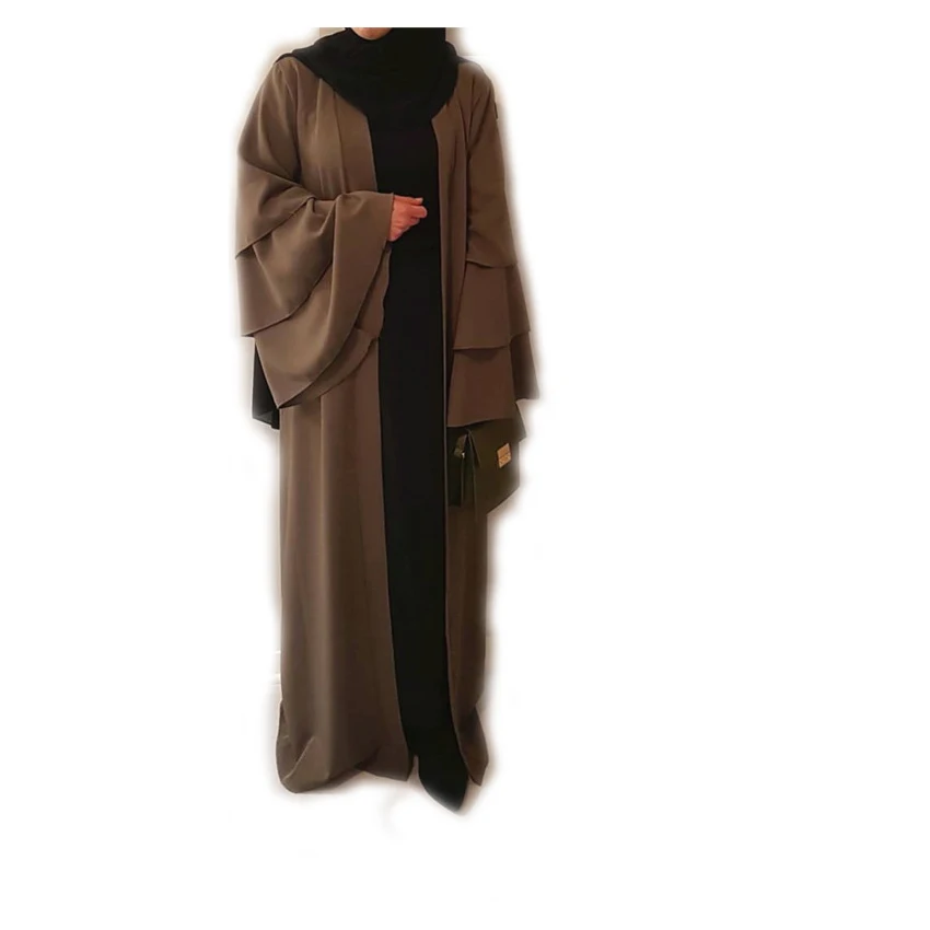 

three layers horn sleeves Minimalist style muslim open abaya