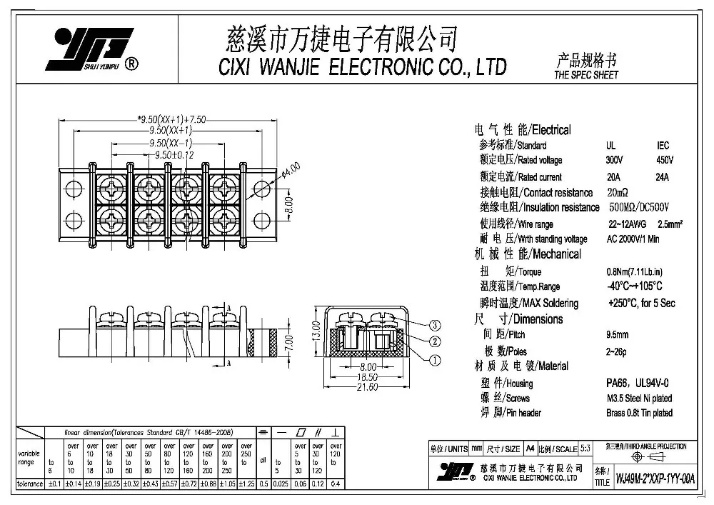 Wanjie Terminal Block / Pcb Terminal Block / Barrier Terminal Block