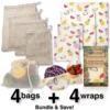 Amazon Hot Selling Bundle Pack of Beeswax Food Wrap & and with Mesh Cotton Mesh Muslin Canvas Produce Bags Bundled Set Pack