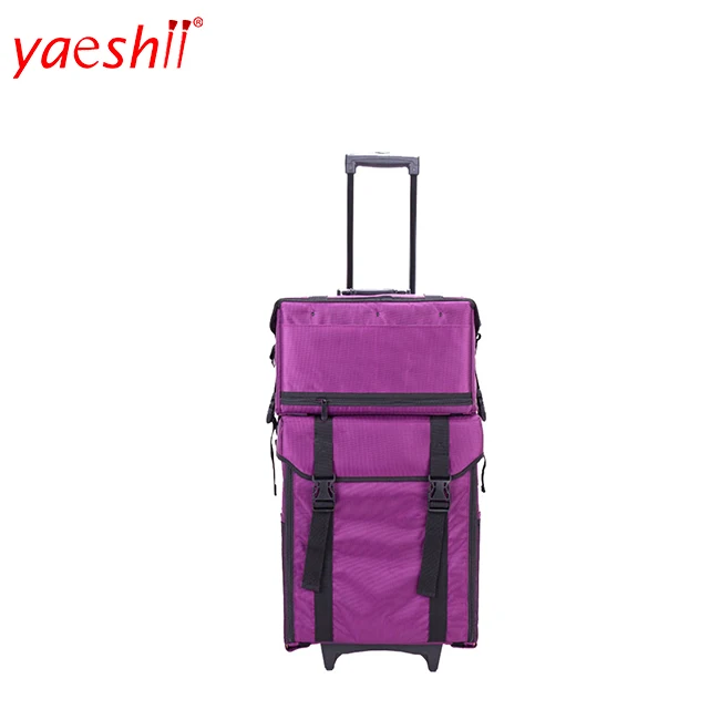 

Yaeshii professional Soft-Sided nylon nail polish carrying makeup Beauty Cosmetic case on 4 wheels and drawer, Black/purple