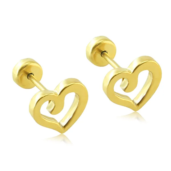 

Surgical steel fashion jewelry new design heart shaped kids gold earrings, As picture
